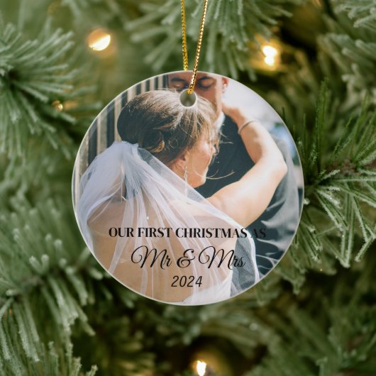 Custom Foto First Christmas als verheiratet Keramik Ornament (Baum)