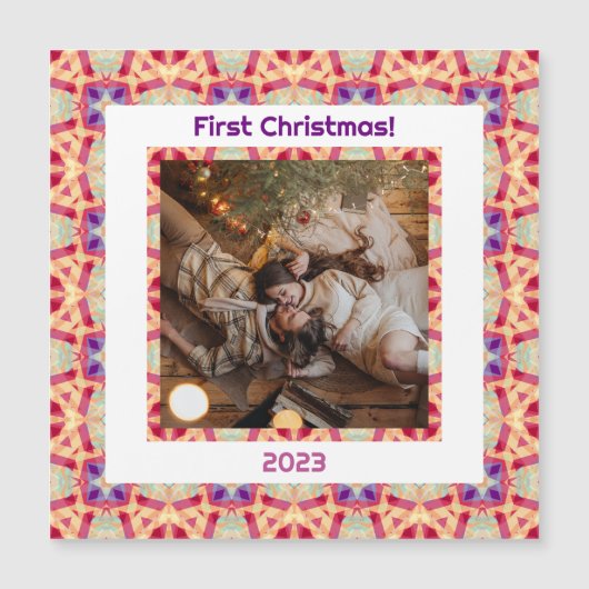 Custom Foto First Christmas New Weds New Zuhause Magnetkarte (Vorderseite)