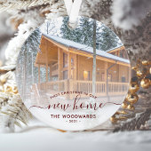 Custom Foto First Christmas New Zuhause Red Script Ornament