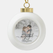 Custom Foto First Christmas Verlobt Black Script Keramik Kugel-Ornament (Vorderseite)