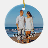 Custom Foto First Christmas Verlobt Black Script Keramik Ornament (Vorne)
