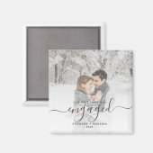 Custom Foto First Christmas Verlobt Grau Script Magnet (Vorderseite/Rückseite)