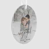 Custom Foto First Christmas Verlobt Green Script Ornament (Vorderseite)