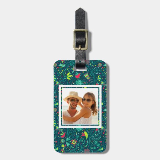 Custom Foto Floral pattern with Cartoon birds 2 Gepäckanhänger (Vorderseite vertikal)