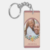 Custom Foto floral Pink Personalisiert Schlüsselanhänger (Vorderseite links)