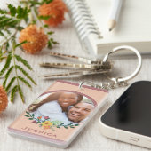 Custom Foto floral Pink Personalisiert Schlüsselanhänger (Vorderseite rechts)