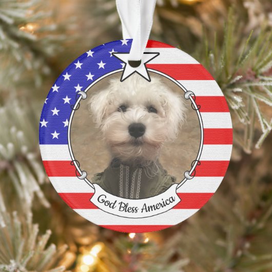 Custom Foto Frame USA American Flag Patriotic Fun Ornament (Baum)