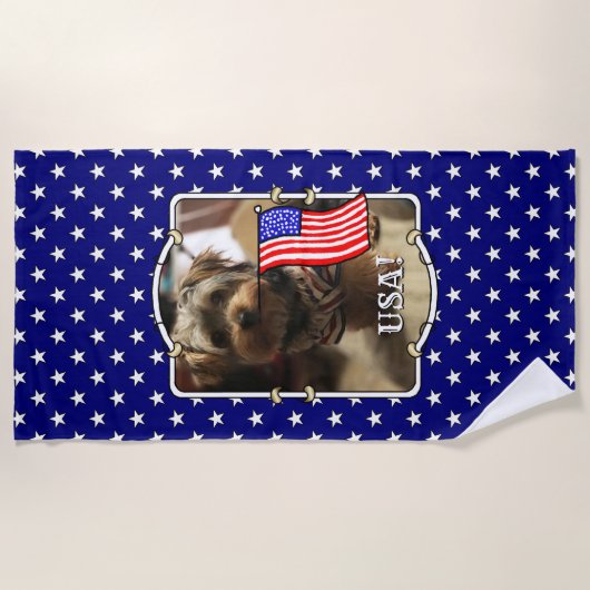Custom Foto Frame USA American Flag Patriotic Fun Strandtuch (Vorderseite)