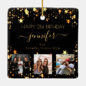 Custom Foto Freunde Geburtstag schwarzen goldenen  Keramikornament (Rückseite)