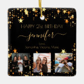 Custom Foto Freunde Geburtstag schwarzen goldenen  Keramikornament (Vorderseite)