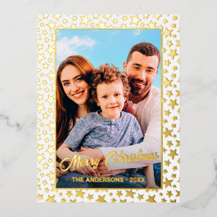 Custom Foto Frohe Weihnachten elegante Drehstars Folien Feiertagspostkarte