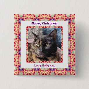 Custom Foto Frohe Weihnachts Jolly Pet Cat Kitten Button