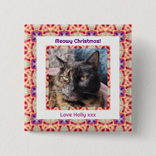 Custom Foto Frohe Weihnachts Jolly Pet Cat Kitten Button (Vorderseite)