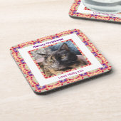 Custom Foto Frohe Weihnachts Jolly Pet Cat Kitten Getränkeuntersetzer (Linke Seite)