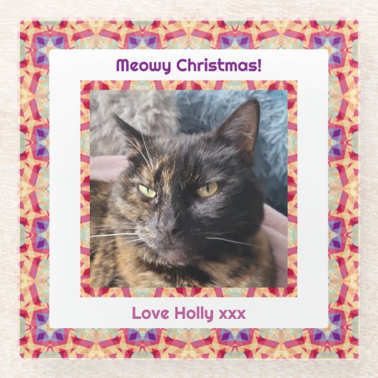 Custom Foto Frohe Weihnachts Jolly Pet Cat Kitten Glasuntersetzer (Vorderseite)
