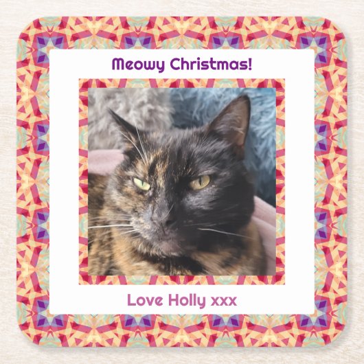 Custom Foto Frohe Weihnachts Jolly Pet Cat Kitten Rechteckiger Pappuntersetzer (Vorderseite)