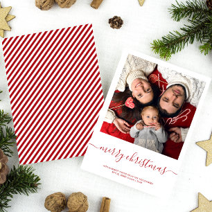 Custom Foto Frohe Weihnachts Red Script Minimalist Feiertagskarte