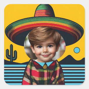 Custom Foto Funny Sombrero Fiesta Geburtstagsparty Quadratischer Aufkleber