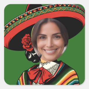 Custom Foto Funny Sombrero Sarape Fiesta Party Quadratischer Aufkleber