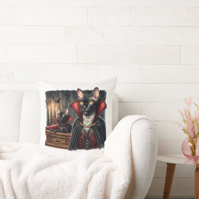 Custom Foto Funny Sphynx Cat Art Dracula Vampire Kissen (Liege)