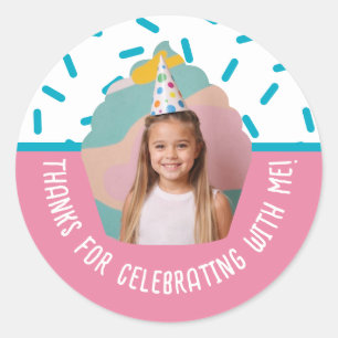 Custom Foto Geburtstag Vielen Dank Cupcake Sprinkl Runder Aufkleber