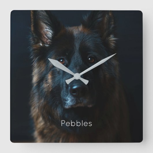 Custom Foto German Shepherd Quadratische Wanduhr (Vorderseite)