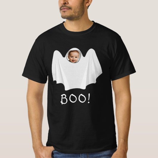 Custom Foto Ghost BOO glücklich Halloween Spooky S T-Shirt (Vorderseite)