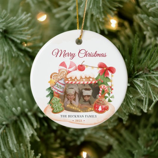 Custom Foto Gingerbrei House Weihnachten Keramik Ornament (Baum)