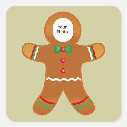 Custom Foto Gingerbrot Man Weihnachten Quadratischer Aufkleber (Vorderseite)
