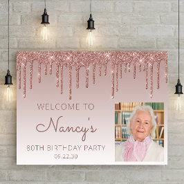 Custom Foto Glam Rose Gold 80. Geburtstag Willkomm Poster