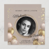 Custom Foto Gold & Beige Einladung zum Geburtstag (Vorne/Hinten)
