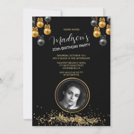 Custom Foto Gold & Black Birthday Einladung