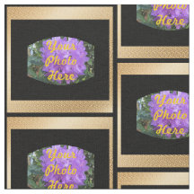 Custom Foto Gold, Black Squares Fabric