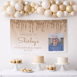 Custom Foto Gold Glitzer Tropfen 90. Geburtstagspa Banner