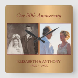 Custom Foto Gold Jubiläum Quadratische Wanduhr