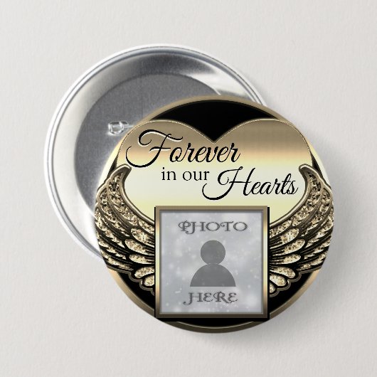 Custom Foto Gold Memorial Heart Button (Vorne & Hinten)