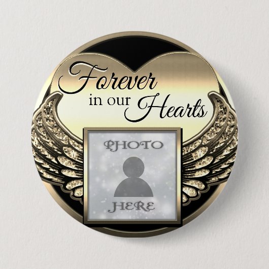 Custom Foto Gold Memorial Heart Button (Vorderseite)