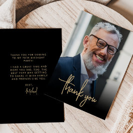 Custom Foto Gold Script 70. Geburtstagsparty Dankeskarte