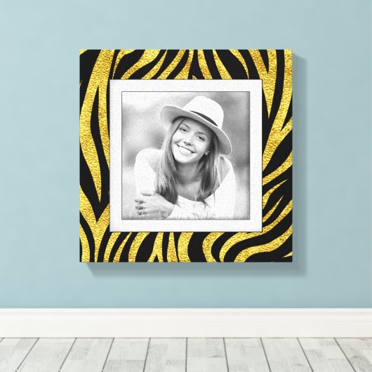 Custom Foto Gold Zebra Leinwanddruck (Insitu (Holzboden))