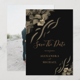 Custom Foto Golden Iris Blume Black Wedding Save The Date