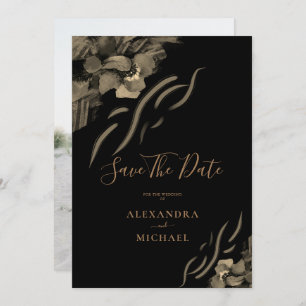 Custom Foto Golden Iris Blume Black Wedding Save The Date