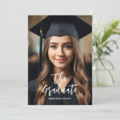 Custom Foto Graduate Elegantes Gold Weißes Skript Einladung (Stehend Vorderseite)