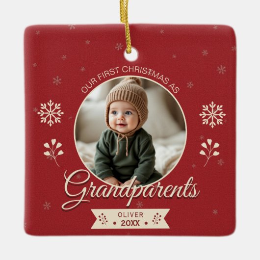 Custom Foto Grandeltern Erste Weihnachten Keramikornament (Vorderseite)