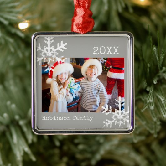 Custom Foto Grau Ornament mit Schneeflocken Aus Metall (Baum)