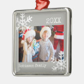 Custom Foto Grau Ornament mit Schneeflocken Aus Metall (Links)
