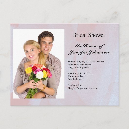 Custom Foto Gray Marble Bridal Dusche Einladung Postkarte (Vorderseite)
