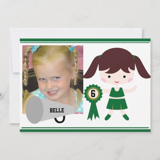 Custom Foto Green Cheerleader Birthday Einladung (Vorderseite)