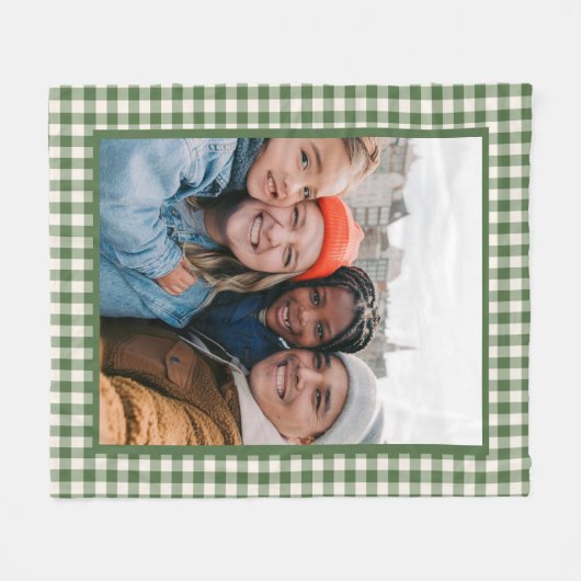Custom Foto Green Gingham Kariert Rustikales Bauer Fleecedecke (Vorderseite (Horizontal))