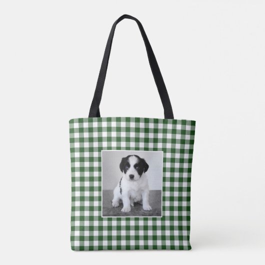 Custom Foto Green Gingham Karo Muster Tasche (Rückseite)