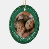 Custom Foto Green Glitzer Frohe Weihnachten Keramik Ornament (Rechts)